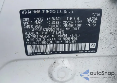 2020 Honda Hr-V Awd Ex z USA, uszkodzony, nr VIN 3CZRU6H53LM705093